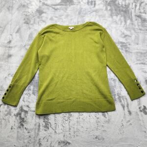 J.Jill Sweater Women M Green Wool Blend Knit Boatneck Button Detail Cuffs Preppy